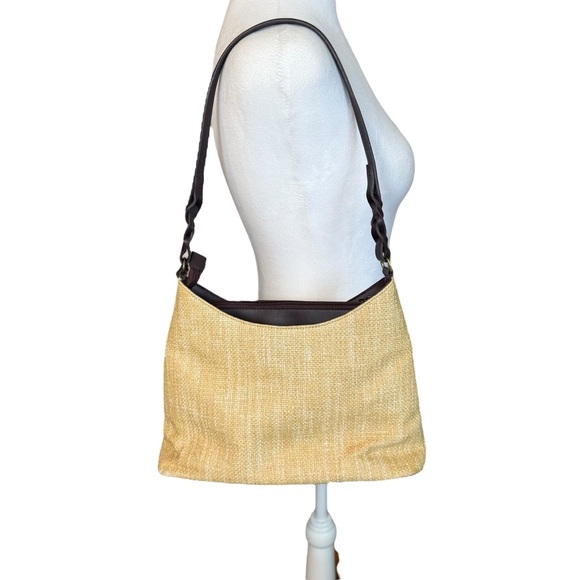 Etienne Aigner Beige and Light Brown Straw Small Shoulder Bag Shoe Charm Casual - Picture 4 of 12